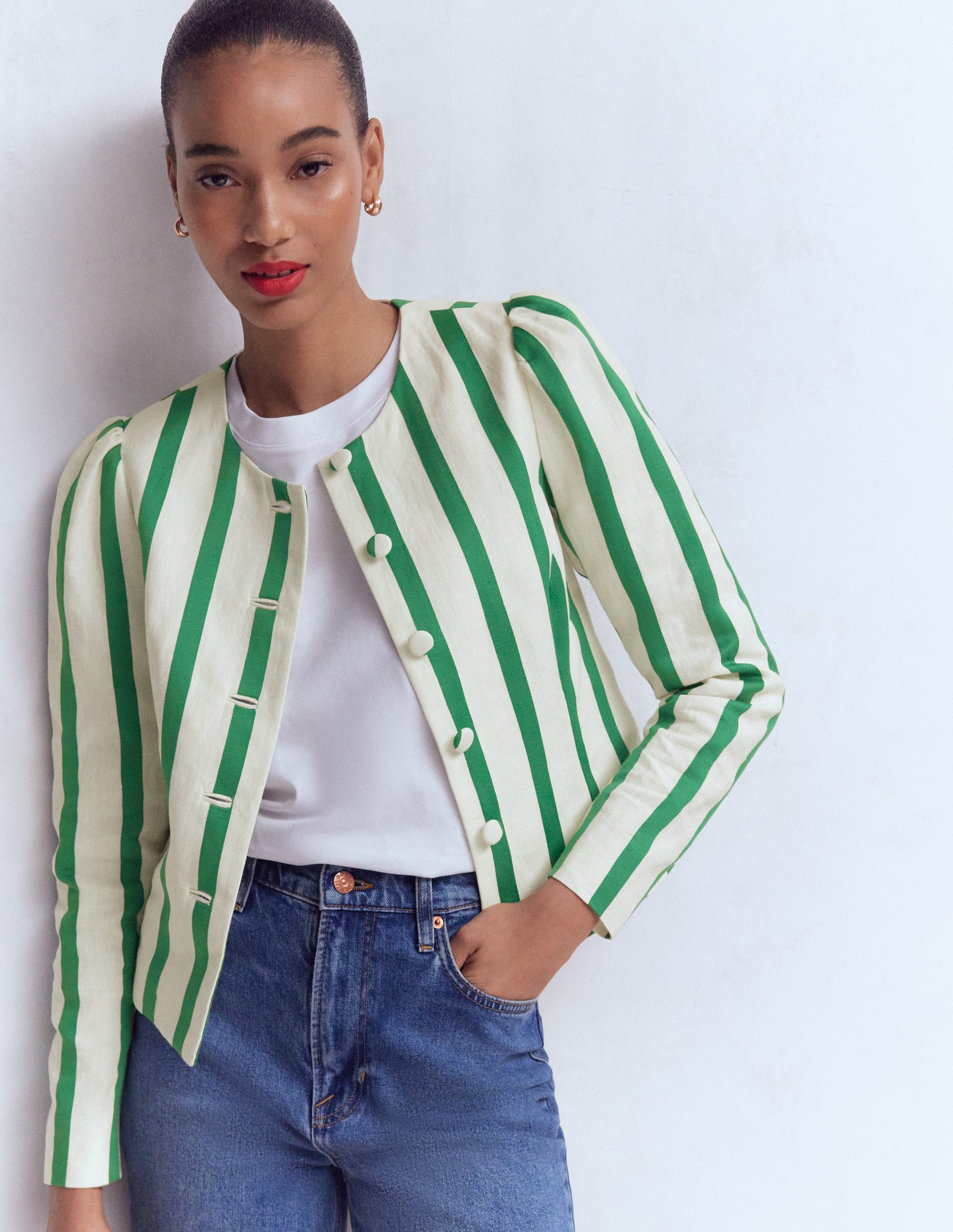 Veste Salisbury à manches bouffantes-Ivoire, rayé vert frais-6