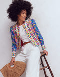 Bedruckte Jacke mit Besatz-Bunt, Bezaubernder Blumenstrauß