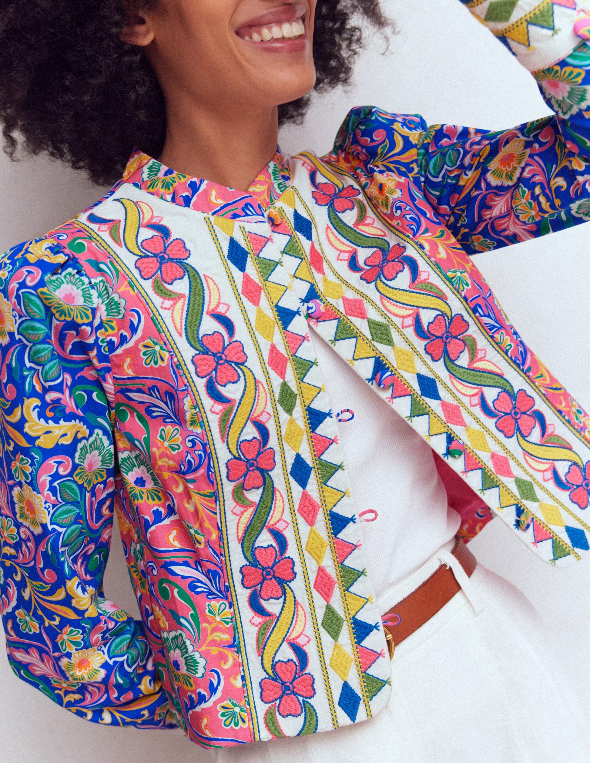 Bedruckte Jacke mit Besatz-Bunt, Bezaubernder Blumenstrauß-2