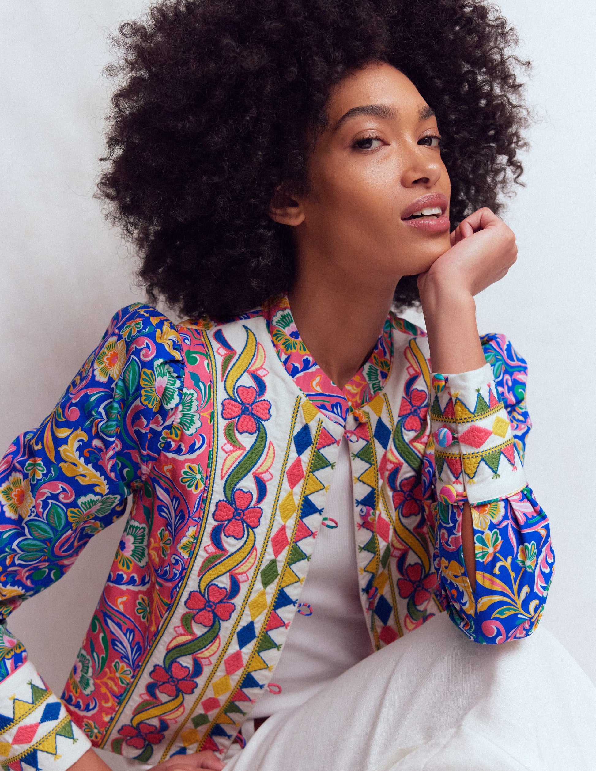 Bedruckte Jacke mit Besatz-Bunt, Bezaubernder Blumenstrauß-6