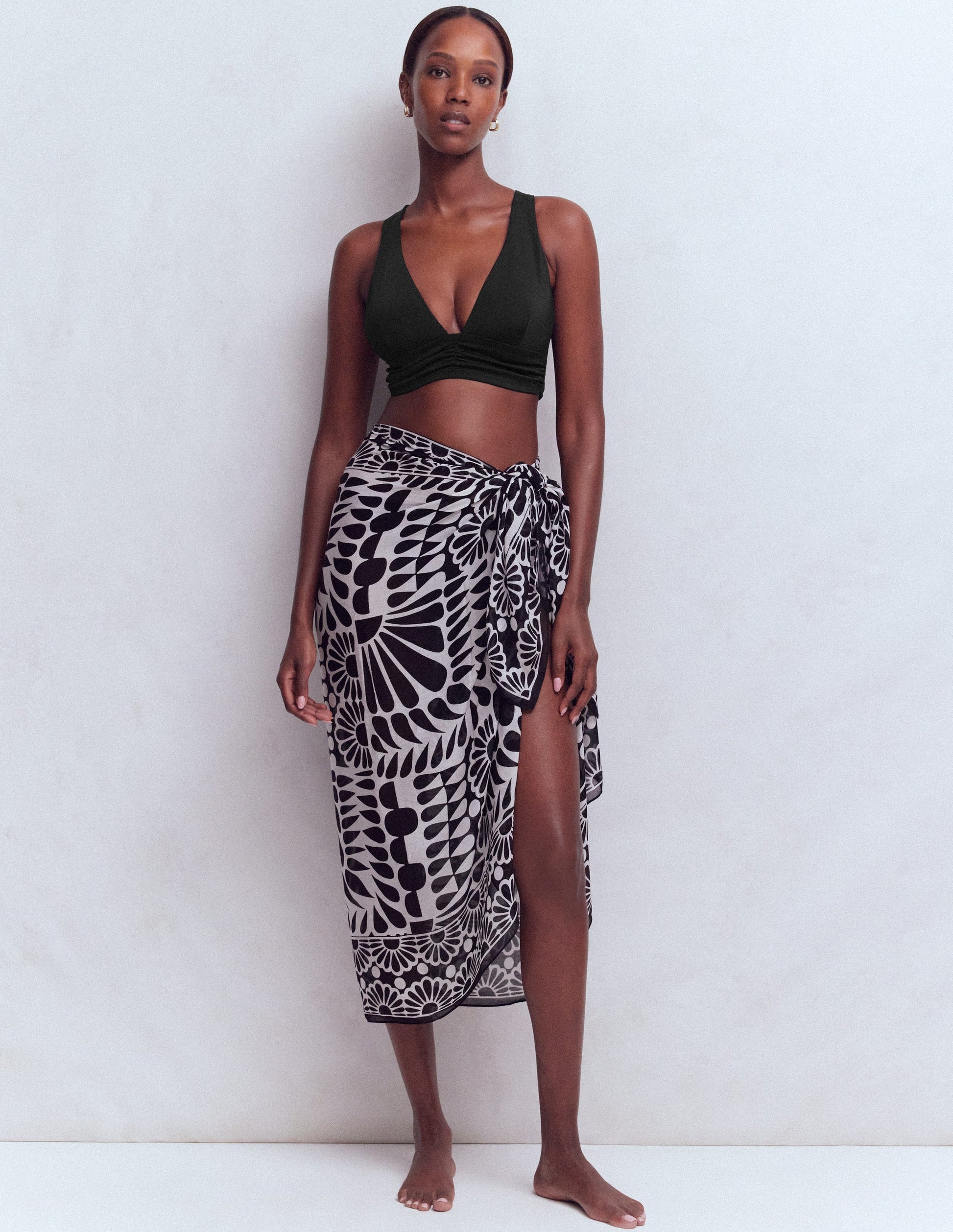 Sarong-Schal mit Muster-Schwarz, Geo-Stempel-1