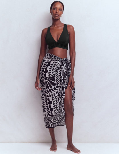 Sarong-Schal mit Muster-Schwarz, Geo-Stempel-1