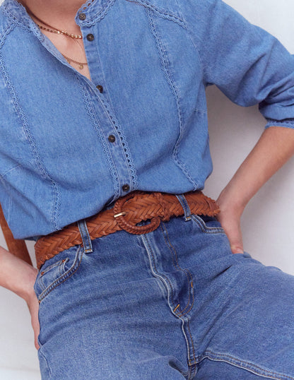 Woven Leather Belt-Tan-2