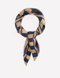 Elisabeth Quadratischer Seidenschal-Marineblau und Camel Streifen