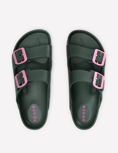 Lyla Pantoletten mit doppelter Schnalle-Khaki/Rosa-6