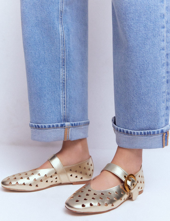 Kylie Flache Mary Janes mit Schnalle-Gold