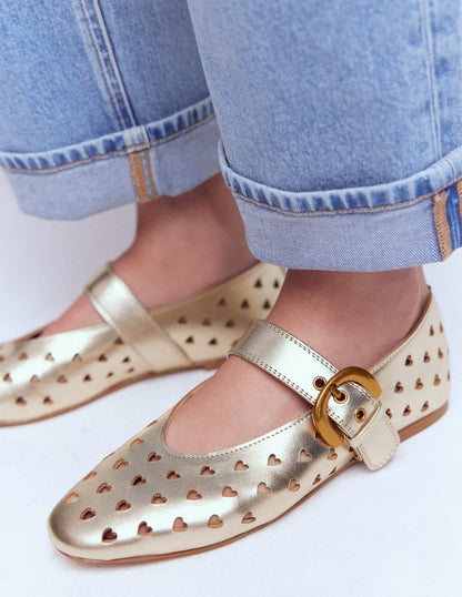 Kylie Flache Mary Janes mit Schnalle-Gold-2