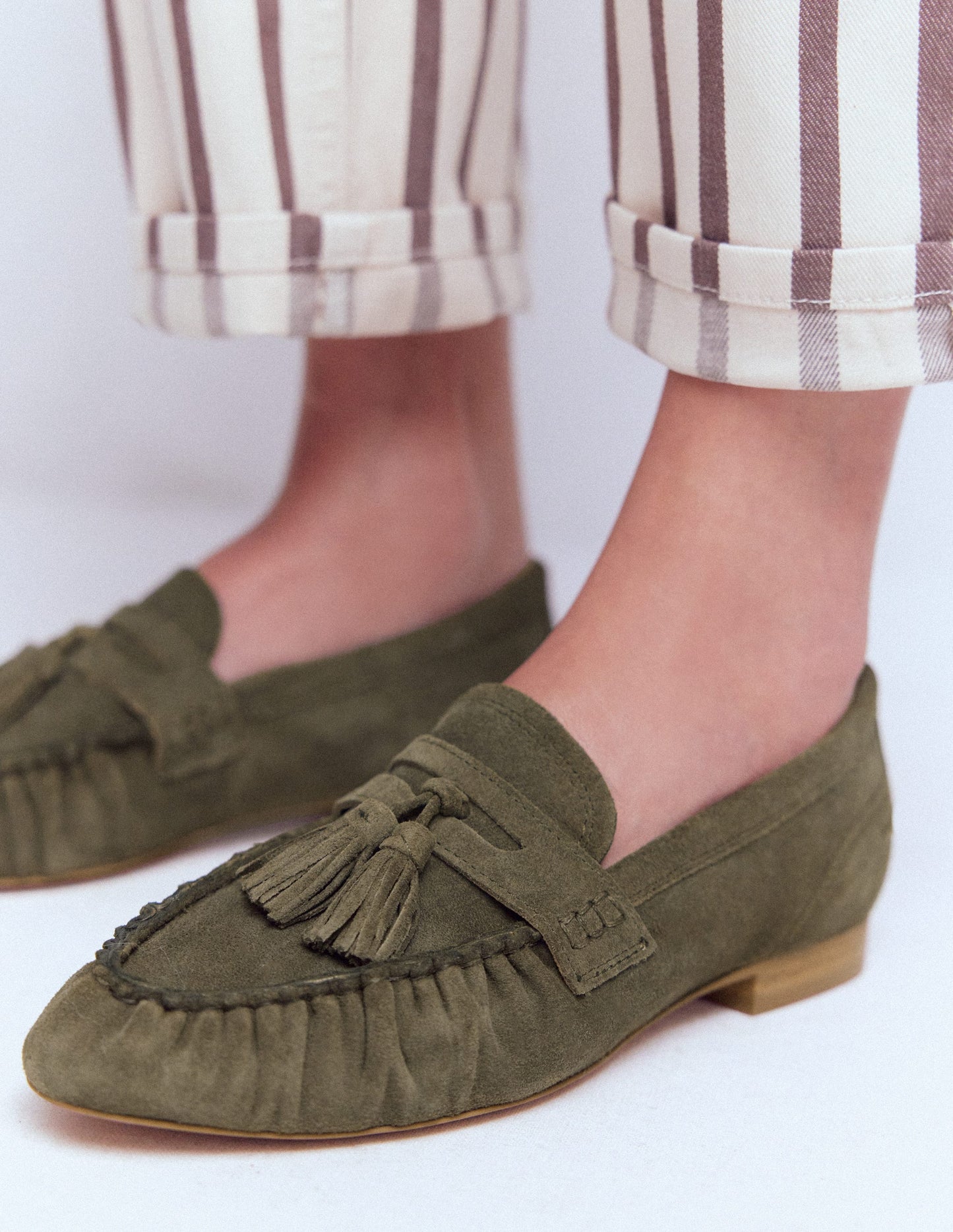 Mocassins souples à fronces-Vert olive profond