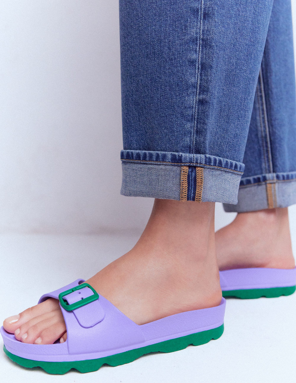 Lyla Single Buckle Sliders-Lilac/Green - Image 1