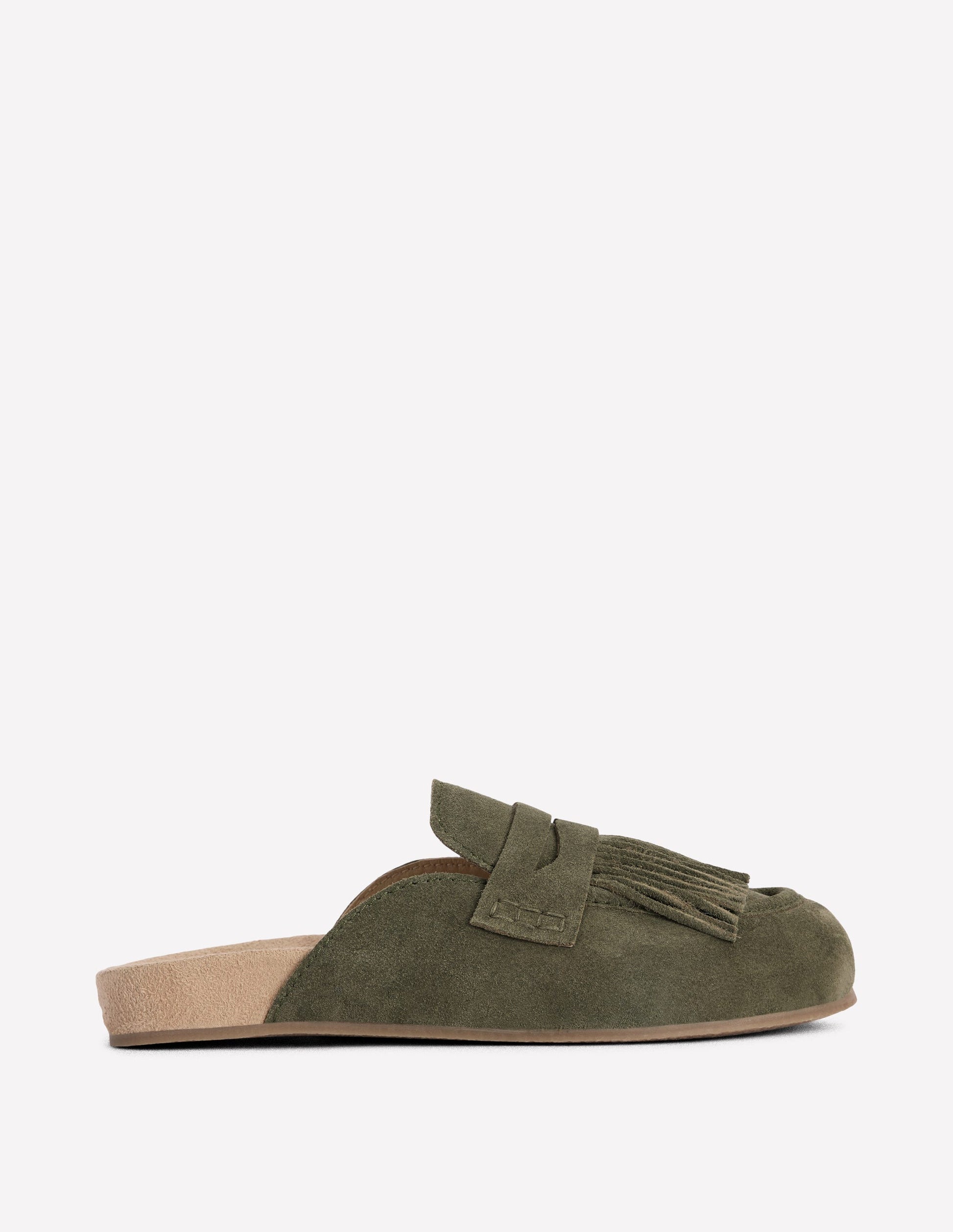 Sabots Etta façon mules avec franges-Vert olive profond-1
