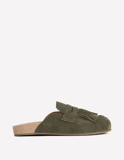 Sabots Etta façon mules avec franges-Vert olive profond-1