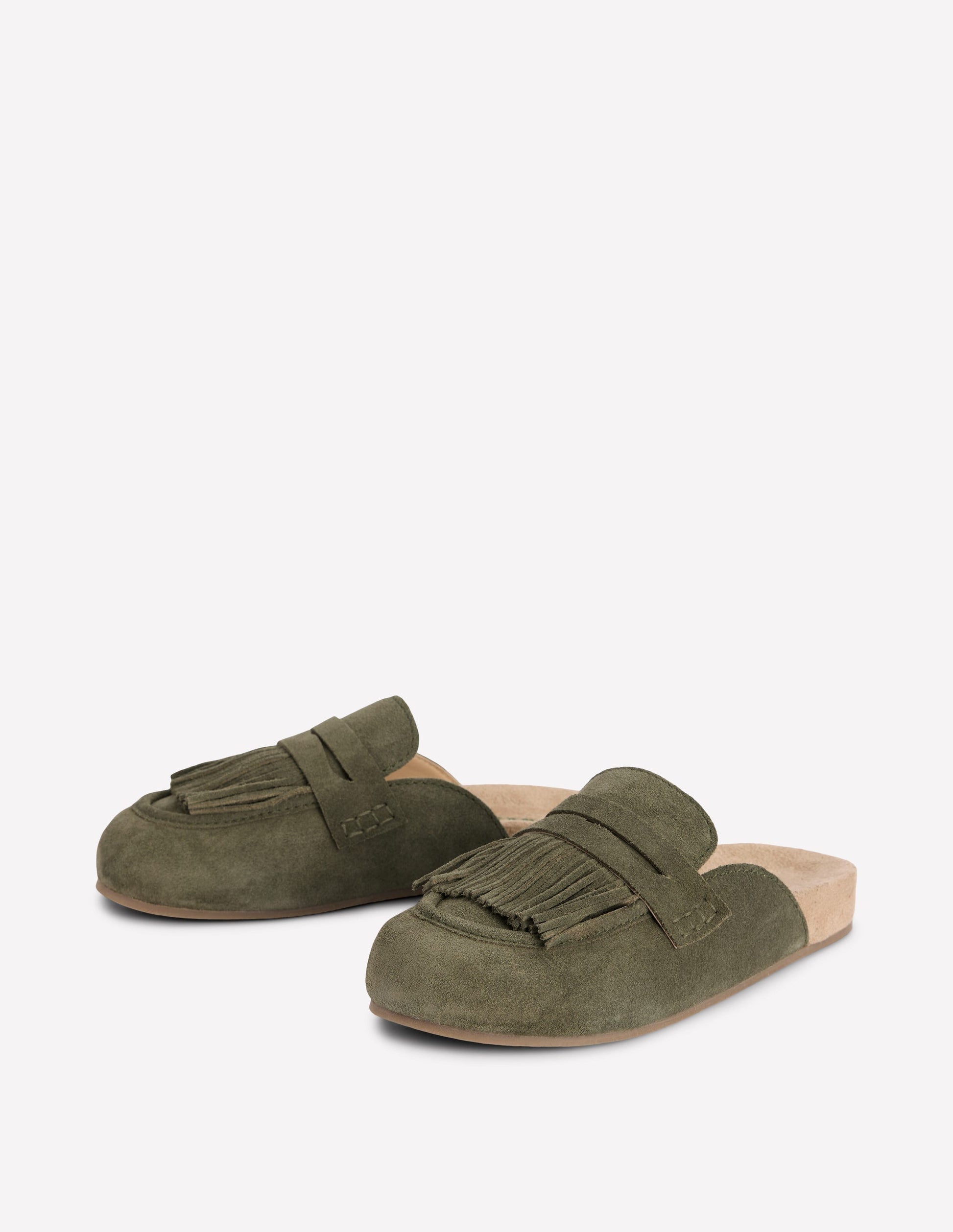 Sabots Etta façon mules avec franges-Vert olive profond-4