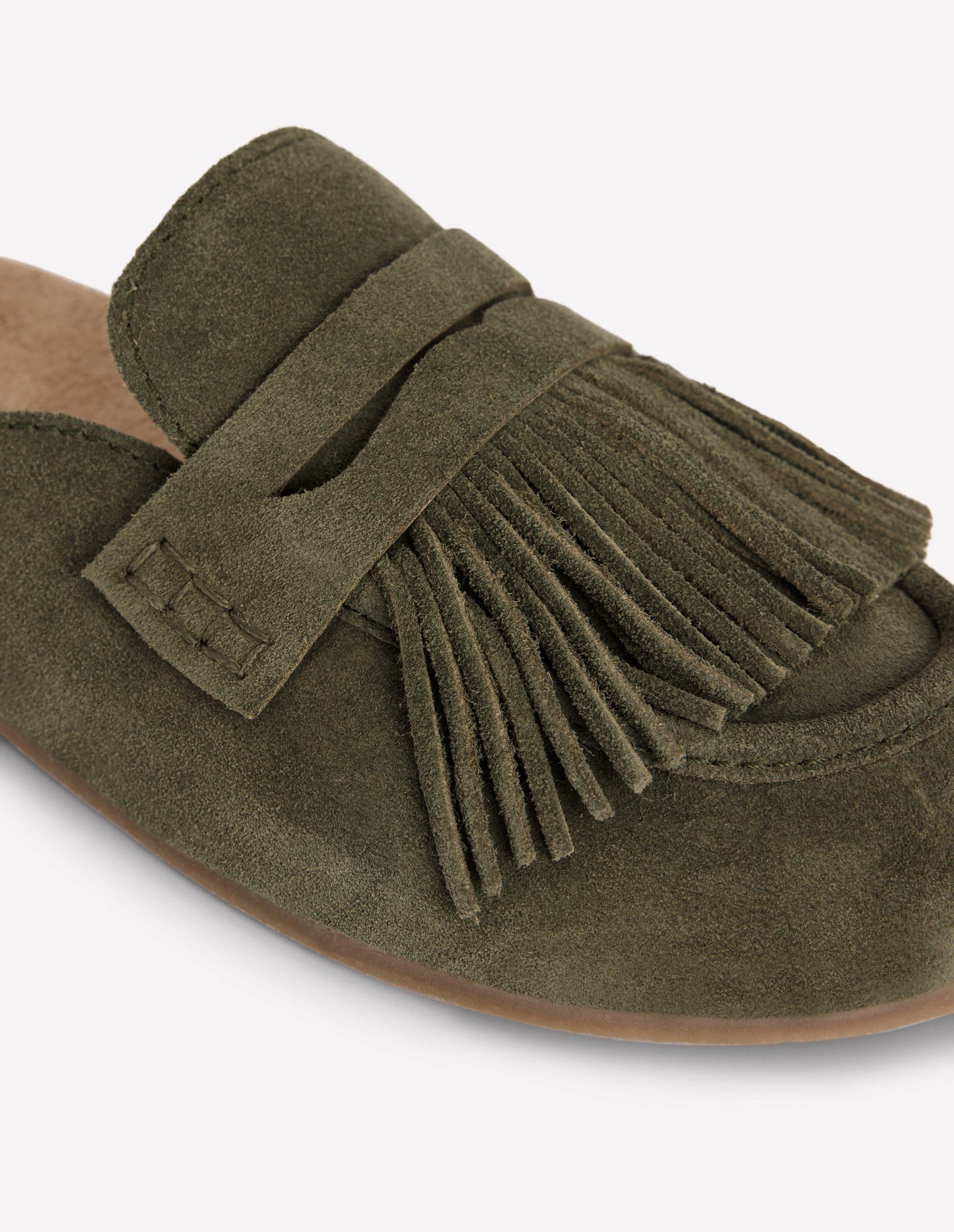 Sabots Etta façon mules avec franges-Vert olive profond