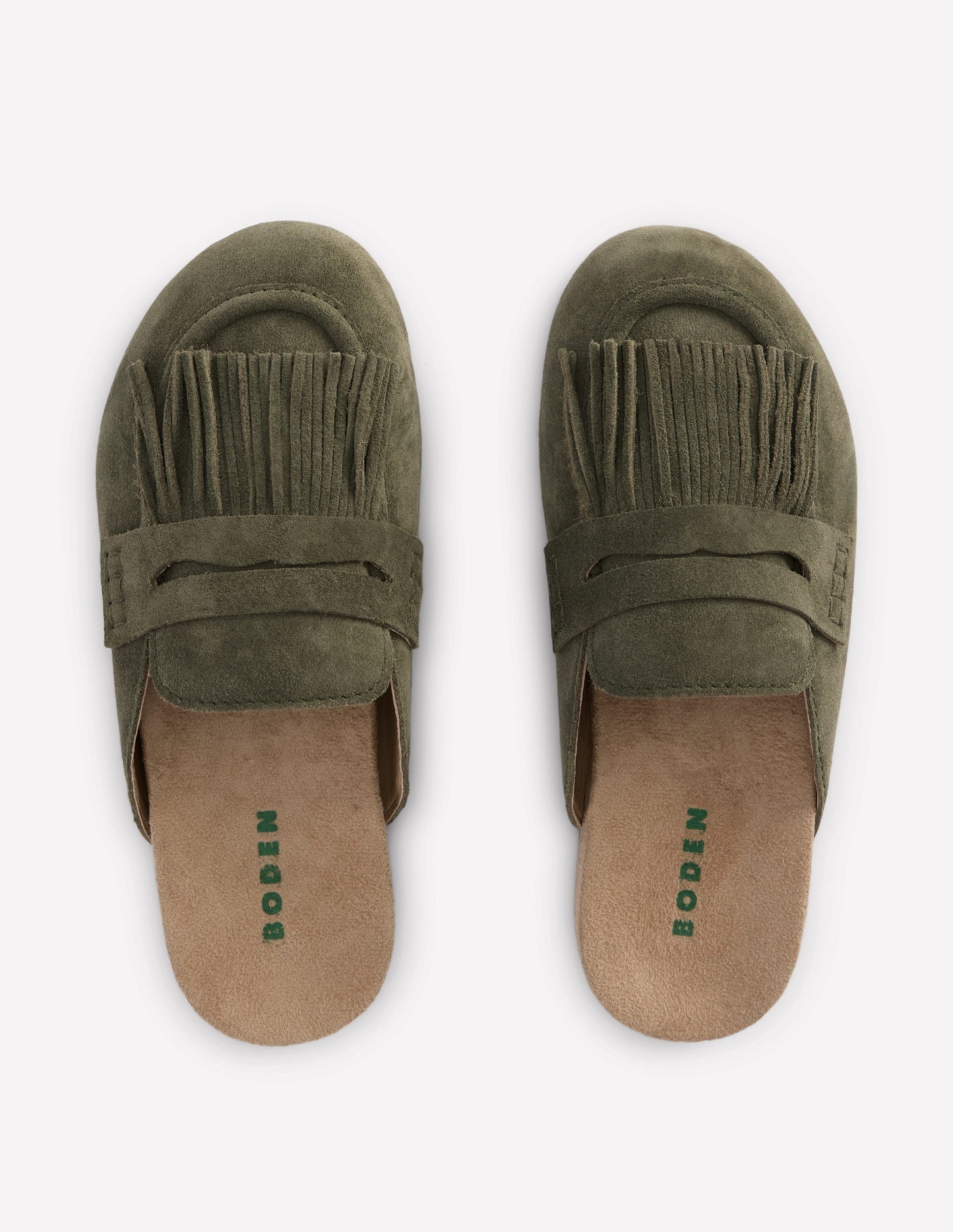 Sabots Etta façon mules avec franges-Vert olive profond