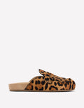 Sabots Etta façon mules avec franges-Klassisches Leopardenmuster Ponyhaar