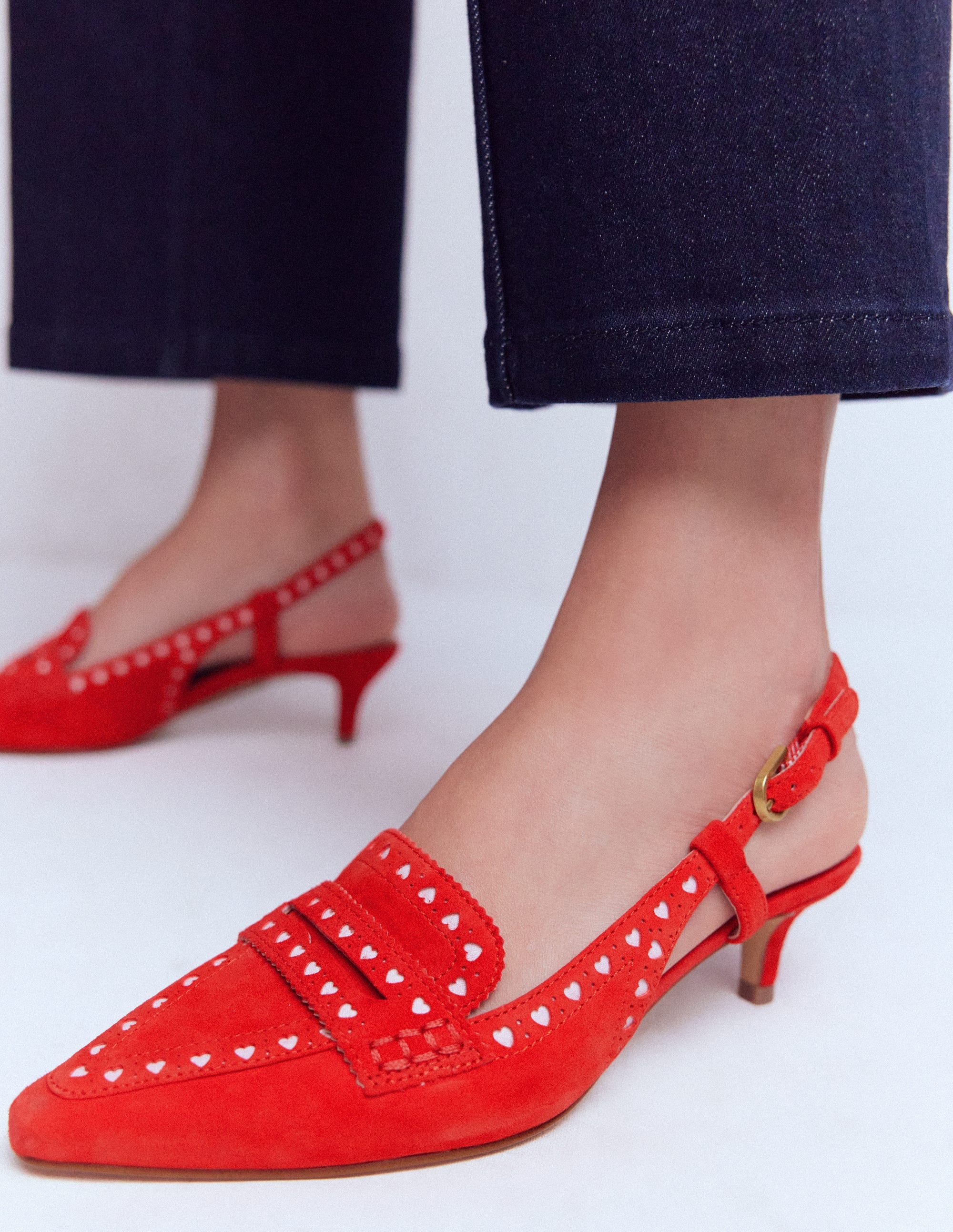 Schuhe im Brogue-Stil mit Fersenriemen und Kitten-Absatz-ROT - Image 3