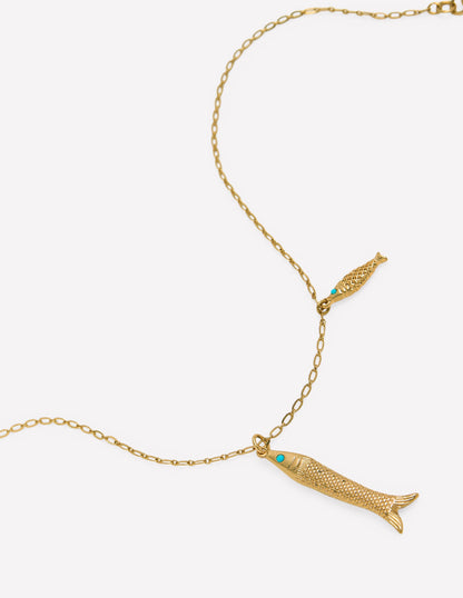 Lange Halskette mit Anhänger-Dunkelblau, Fisch-3