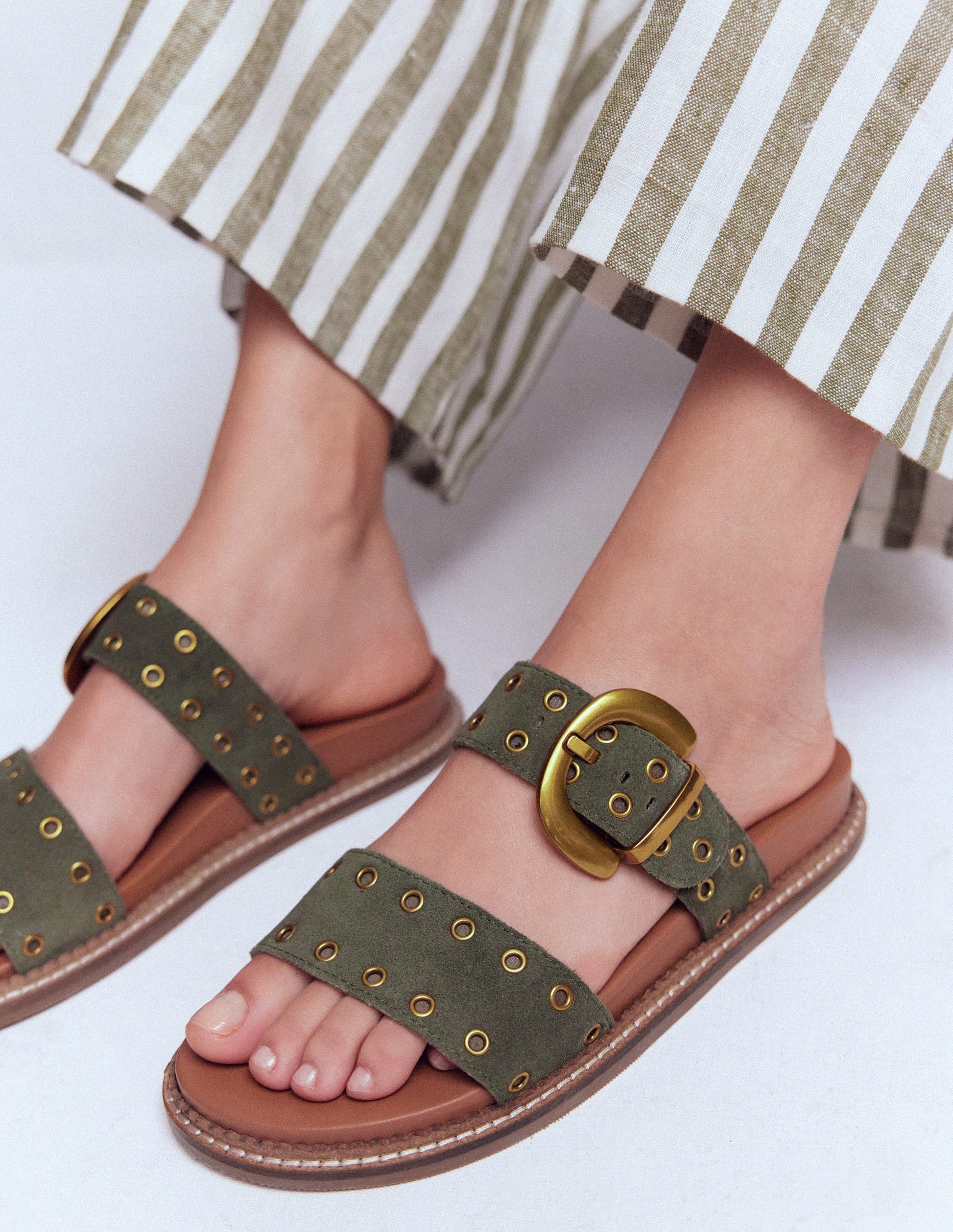 Caryl Sandalen mit Doppelriemen-Dunkles Olivgrün-2