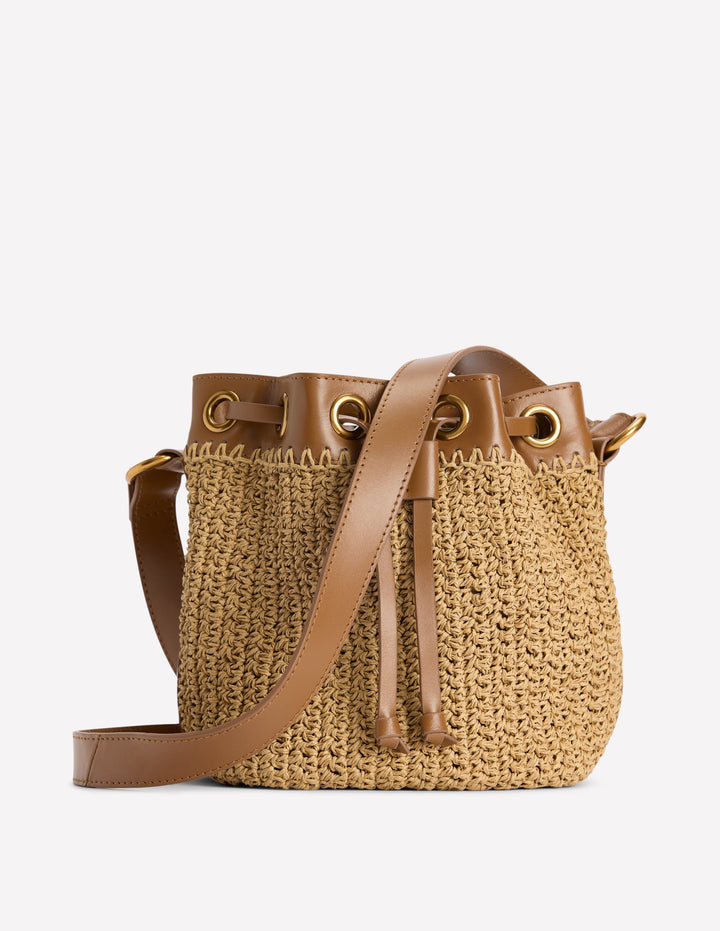 Mini sac seau en paille-Raphia naturel