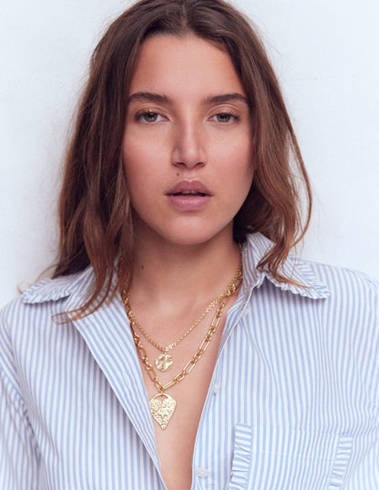 Collier effet accumulation à cœur estampé-Doré-1