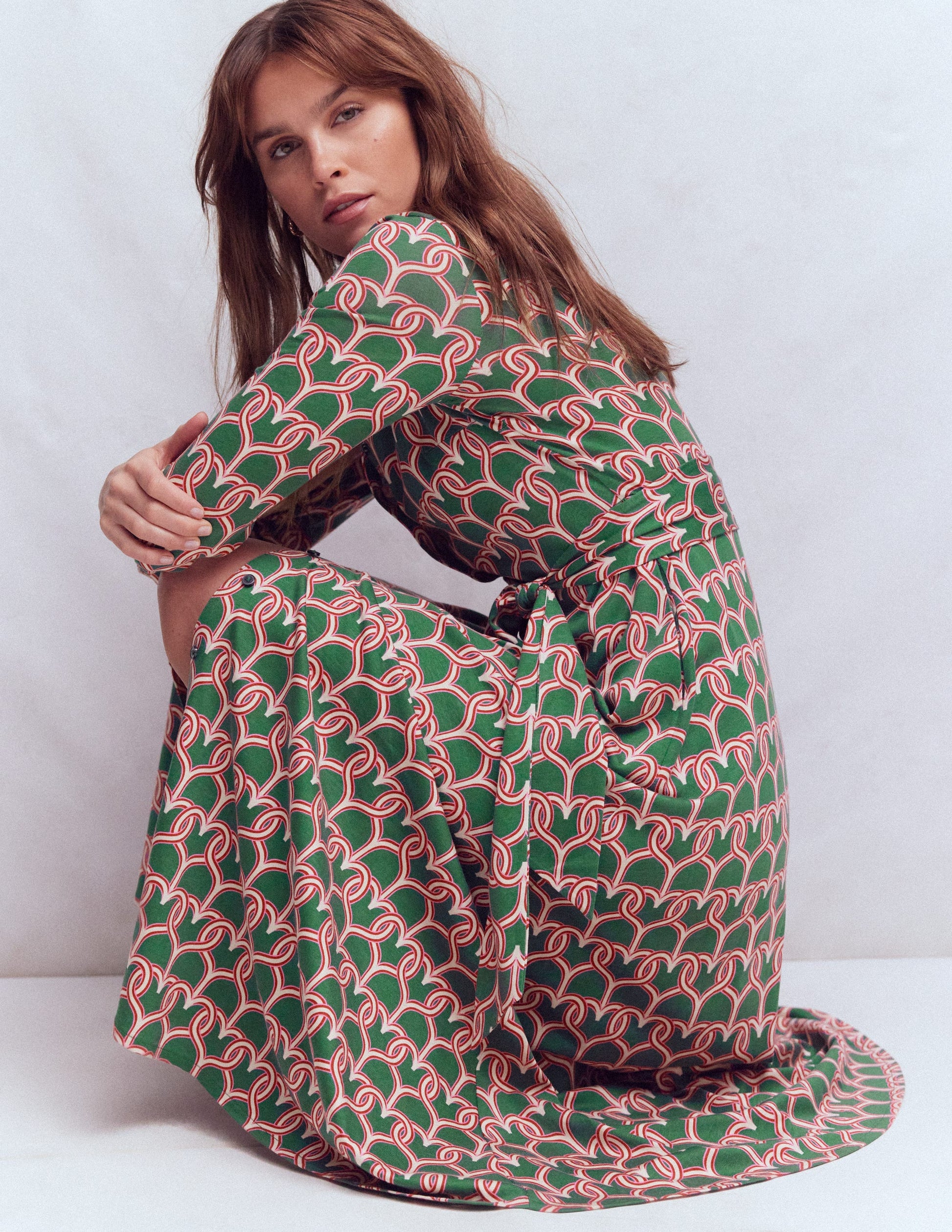 Robe-chemise Marcia en jersey-Vert chasseur, motif Heart Link-1