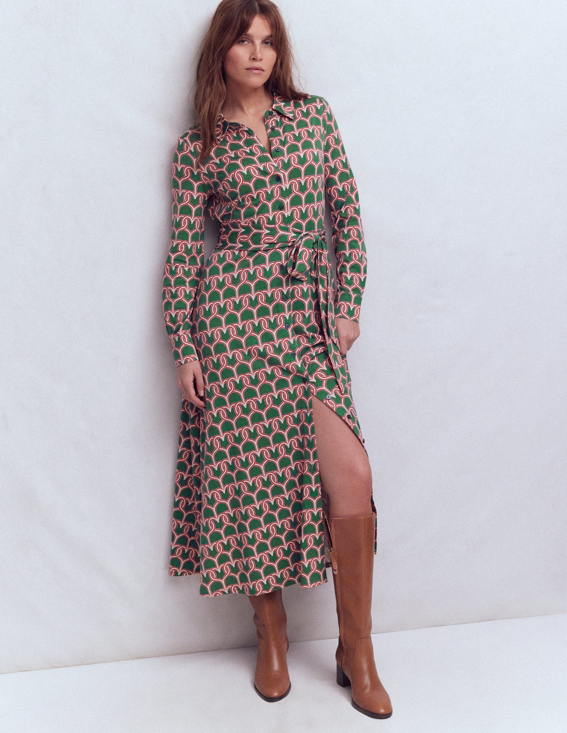 Robe-chemise Marcia en jersey-Vert chasseur, motif Heart Link-4