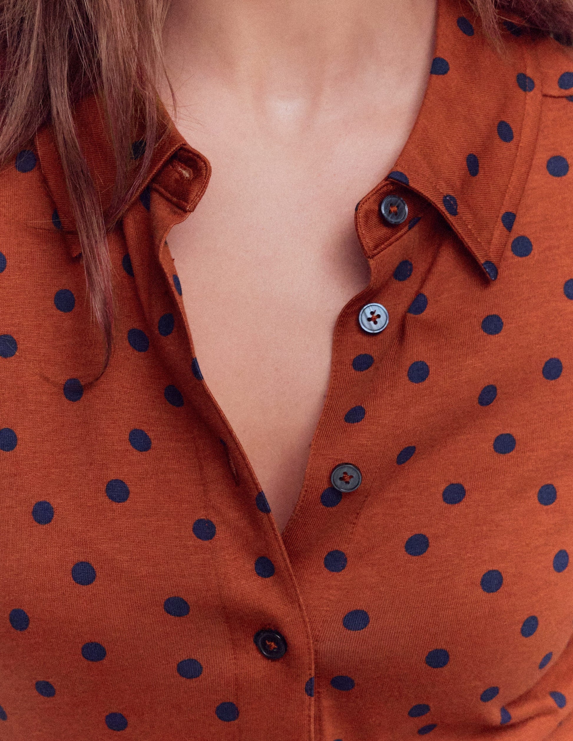 Robe-chemise Marcia en jersey-Orange brûlé, pois bleu marine-2