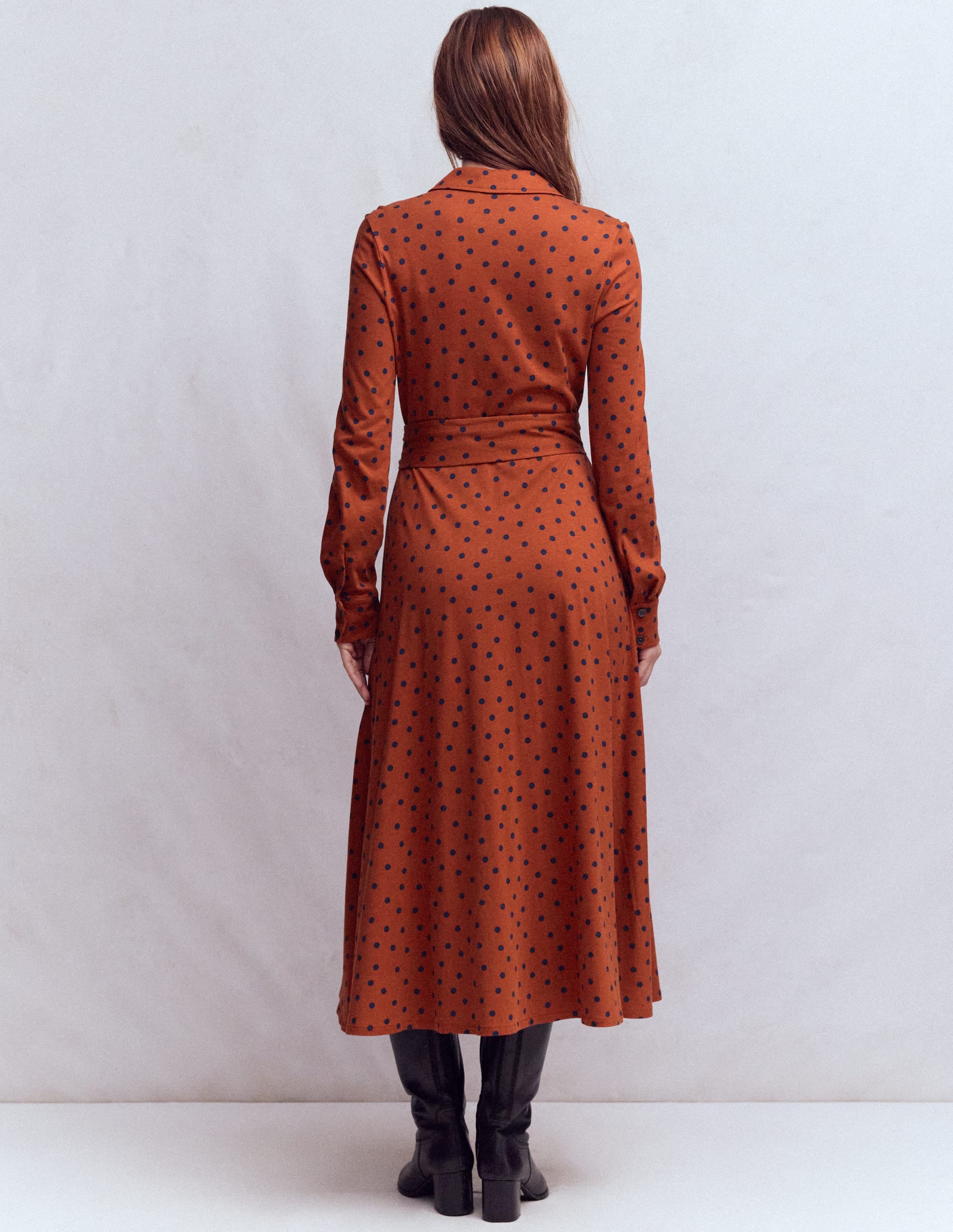 Robe-chemise Marcia en jersey-Orange brûlé, pois bleu marine - Image 3