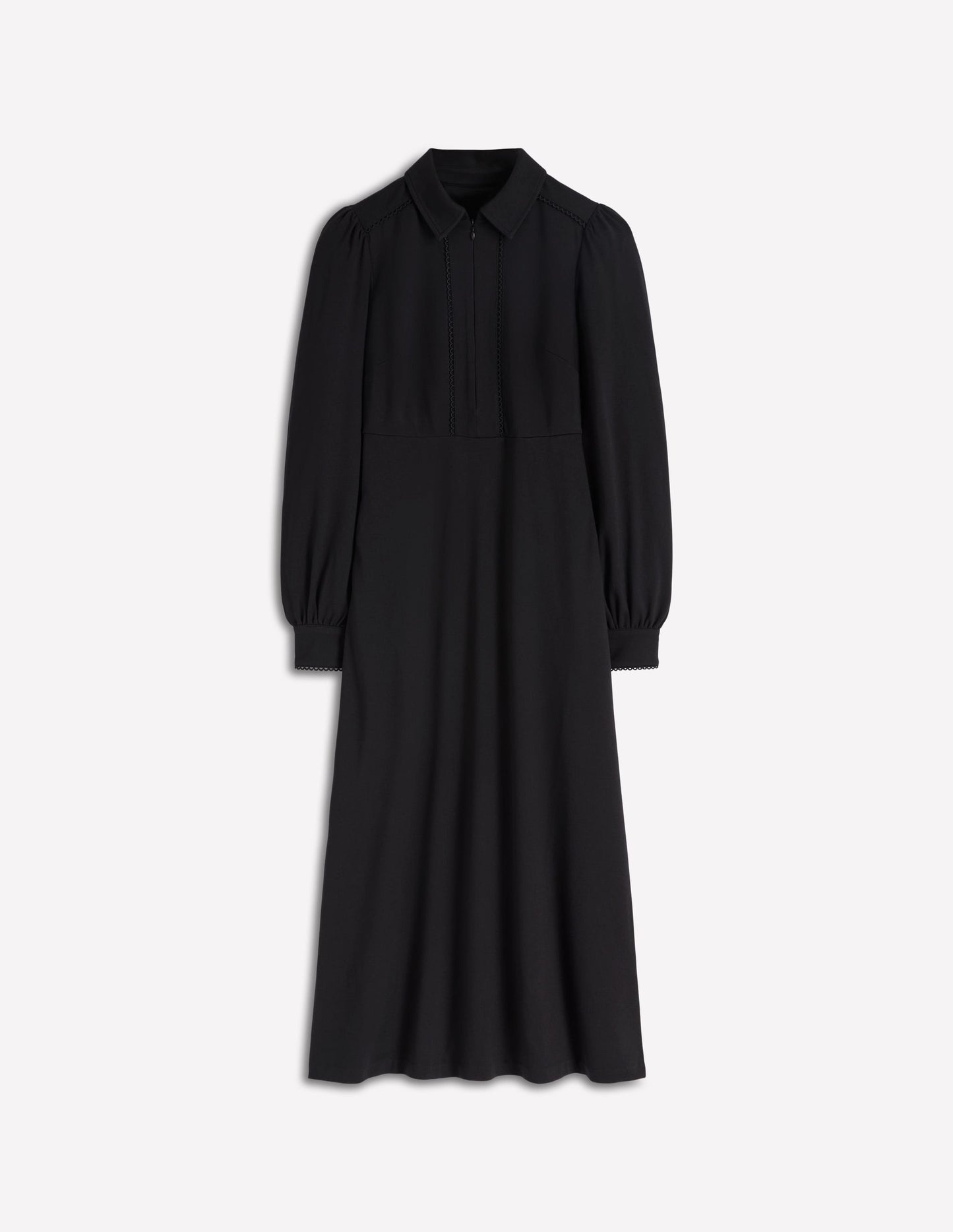 Paspeliertes Ponte-Midikleid mit Reißverschluss-Schwarz