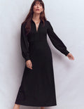 Paspeliertes Ponte-Midikleid mit Reißverschluss-Schwarz