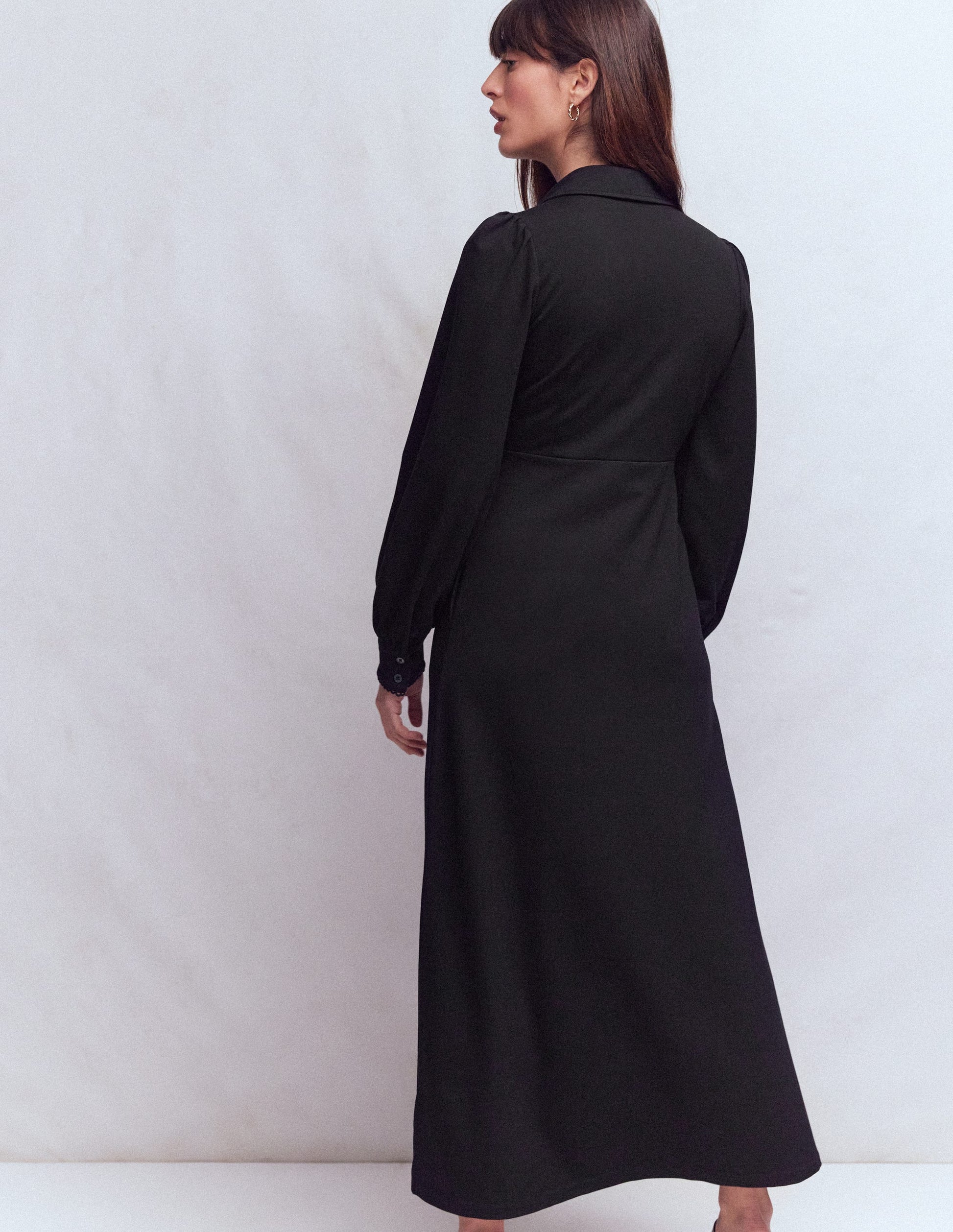 Paspeliertes Ponte-Midikleid mit Reißverschluss-Schwarz-3