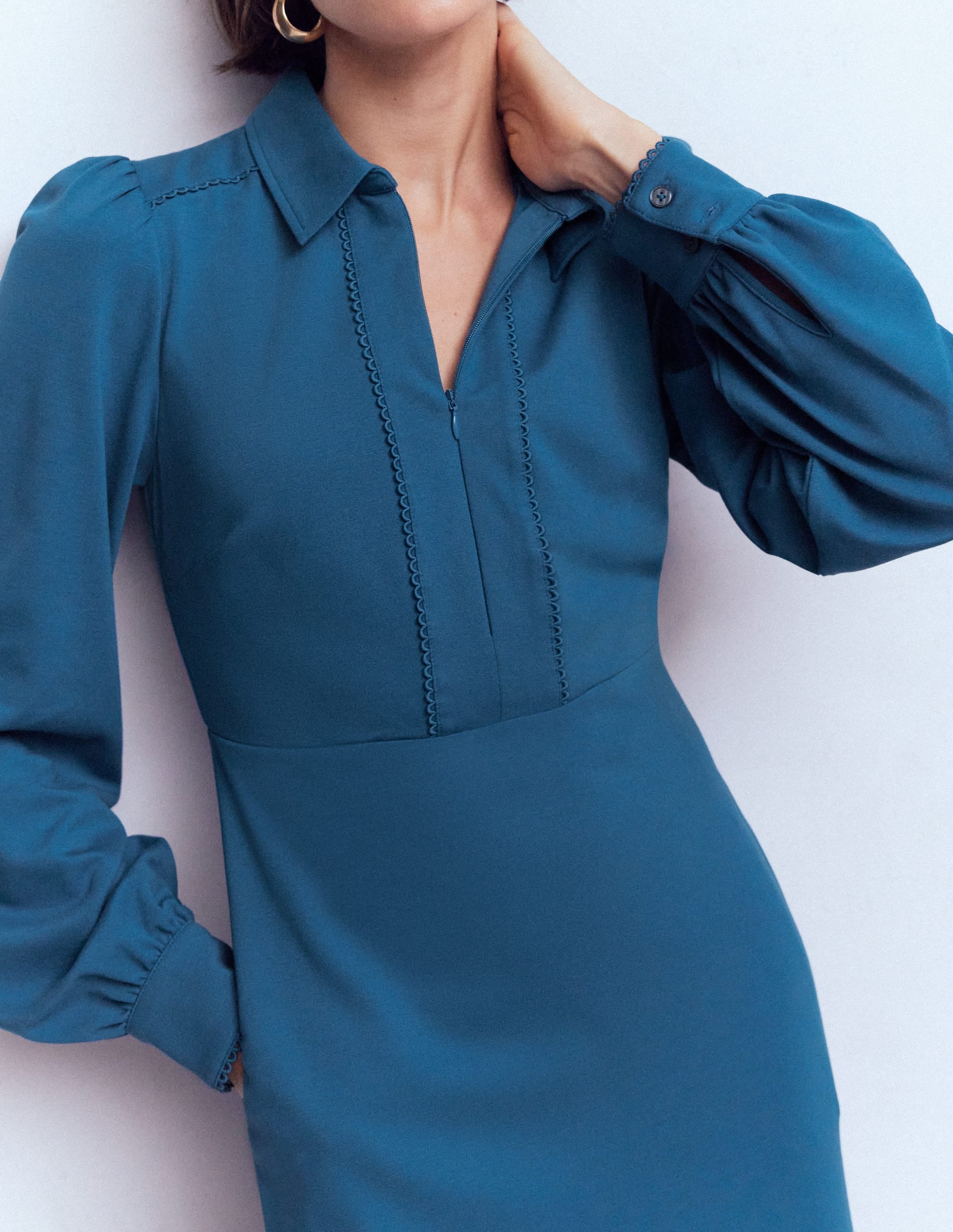 Paspeliertes Ponte-Midikleid mit Reißverschluss-Turmalinblau - Image 2