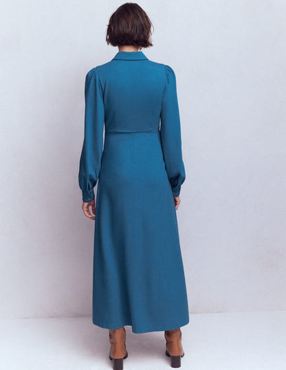 Paspeliertes Ponte-Midikleid mit Reißverschluss-Turmalinblau-2