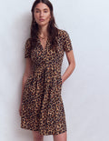Naomi Kurzärmliges Kleid-Kamelbraun, Gepard Pop