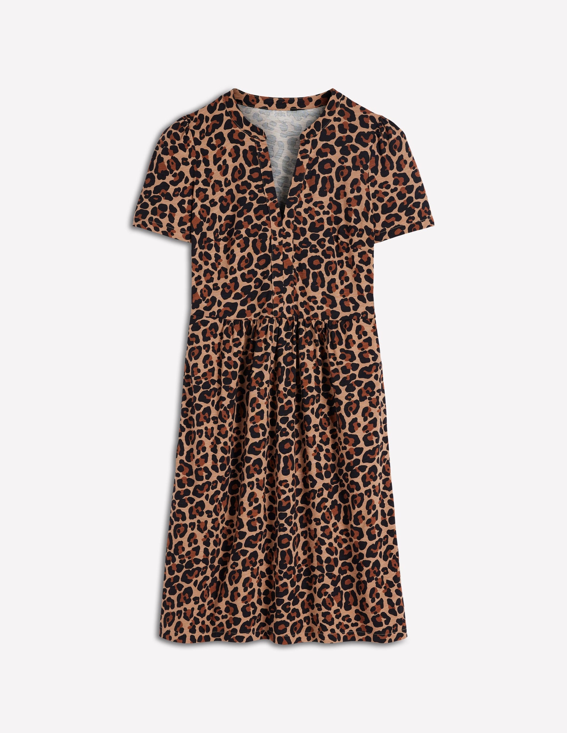 Naomi Short Jersey Dress-Camel, Cheetah Pop-5