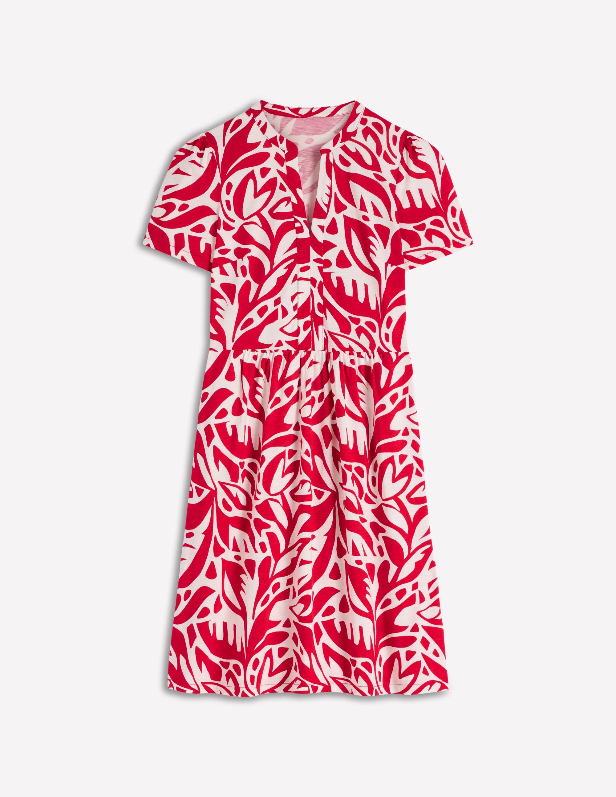 Naomi Kurzärmliges Kleid-Merida Rot, Blattkaskade Mono - Image 5