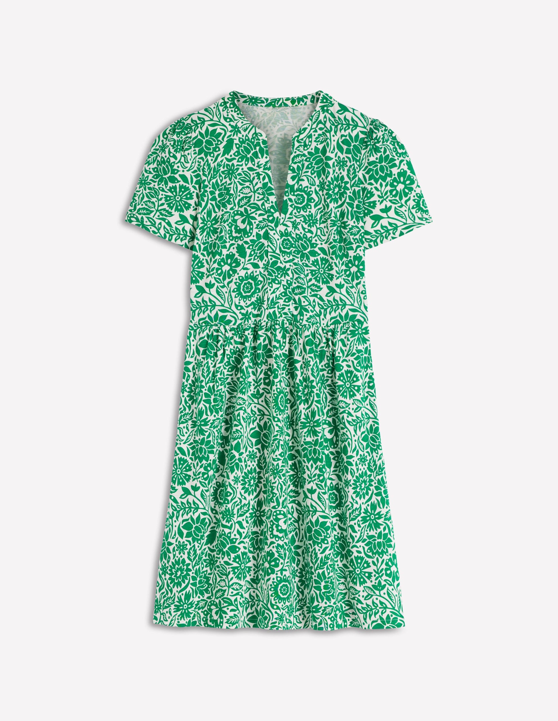 Robe courte Naomi en jersey-Vert frais, motif Meadow Scatter-6