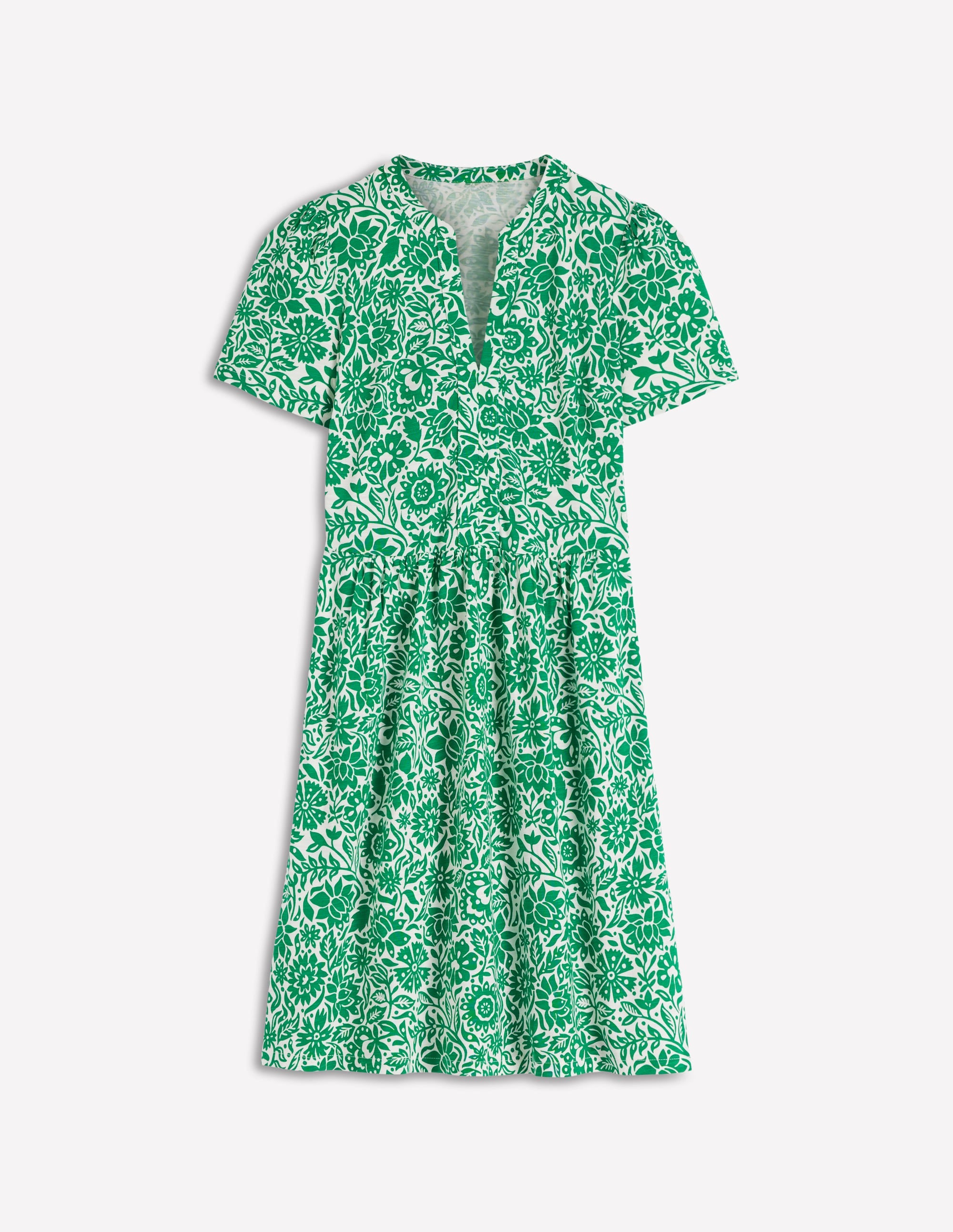 Naomi Kurzärmliges Kleid-Frisches Grün, Großflächiges Wiesenmuster - Image 6