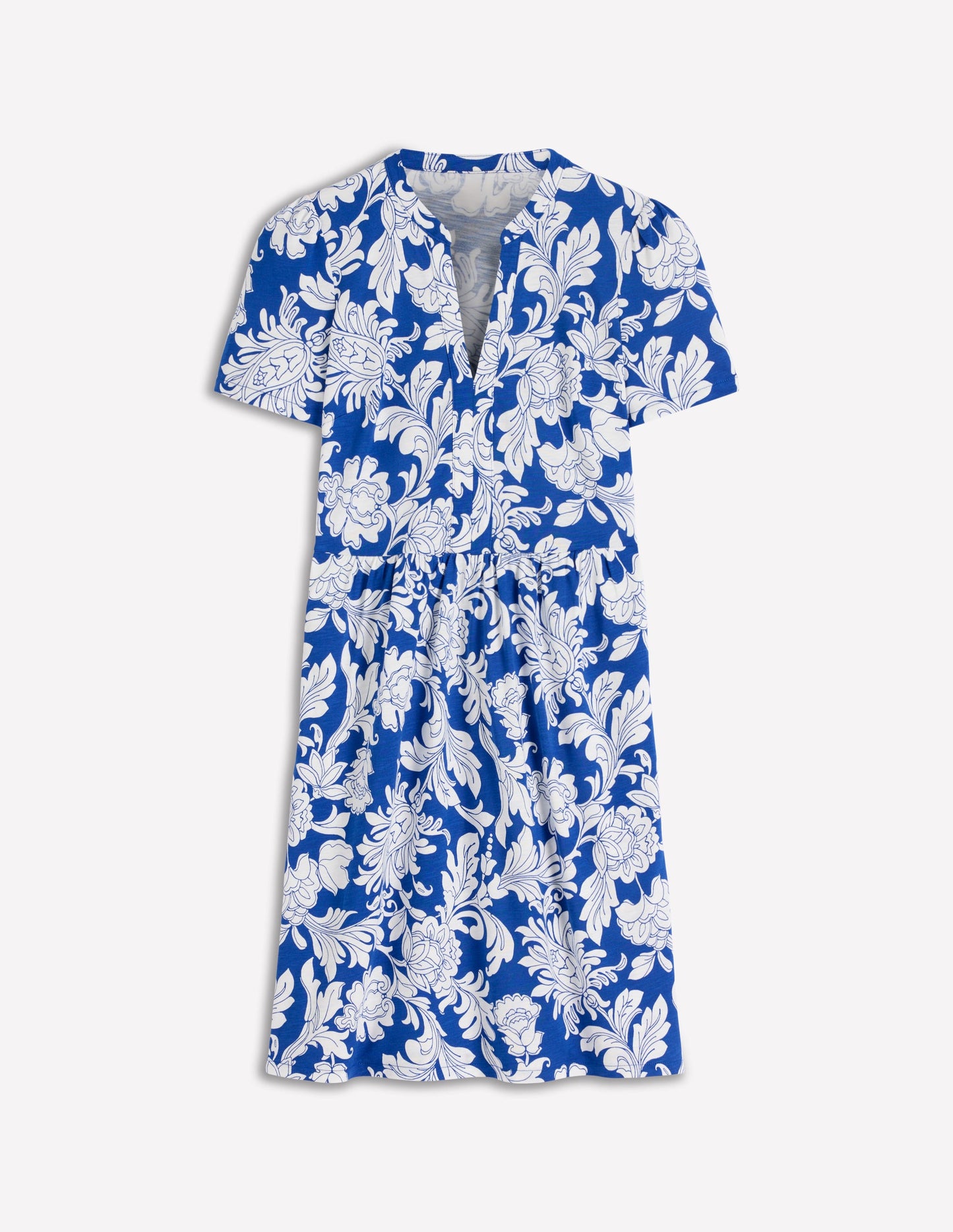 Naomi Kurzes Jerseykleid-Blau, Botanisches Muster