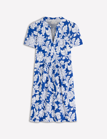 Naomi Kurzes Jerseykleid-Blau, Botanisches Muster-5