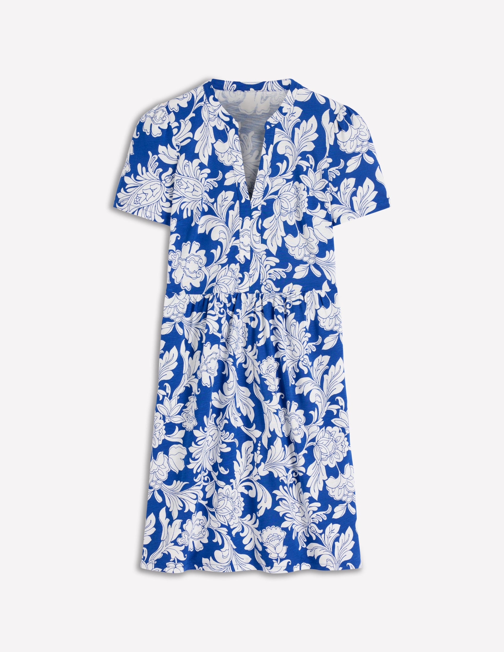 Naomi Short Jersey Dress-Blue, Botanical Flourish Mono-5