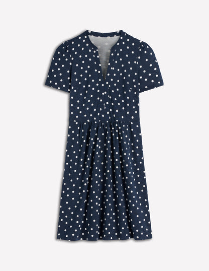 Naomi Short Jersey Dress-French Navy, Painted Dot-4