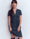 Robe Naomi à manches courtes-Bleu marine foncé, pois peints