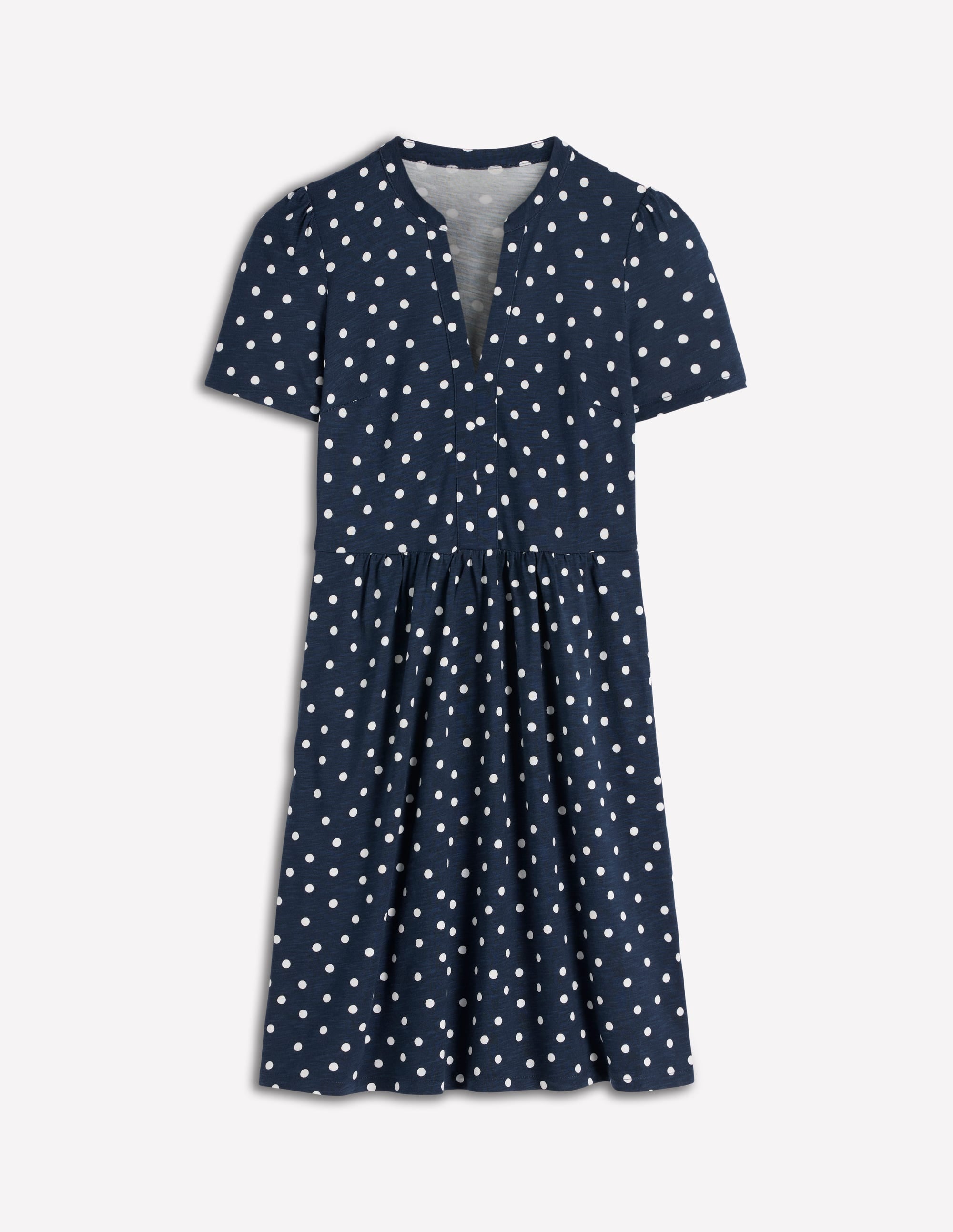 Naomi Kurzärmliges Kleid-Französisches Marineblau, Gemalte Tupfen - Image 4