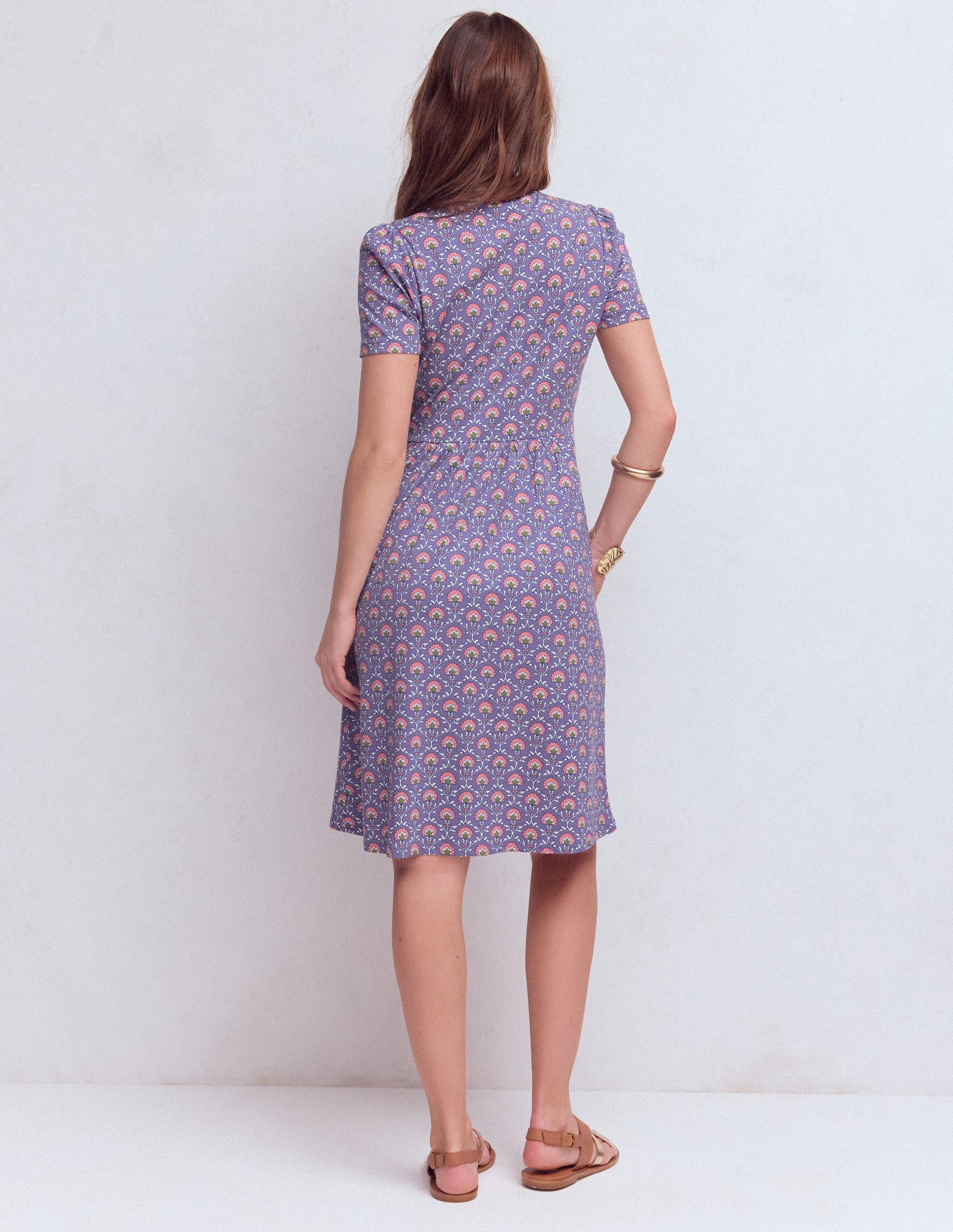 Robe Naomi à manches courtes-Chardon violet, motif Flower Lattice - Image 3
