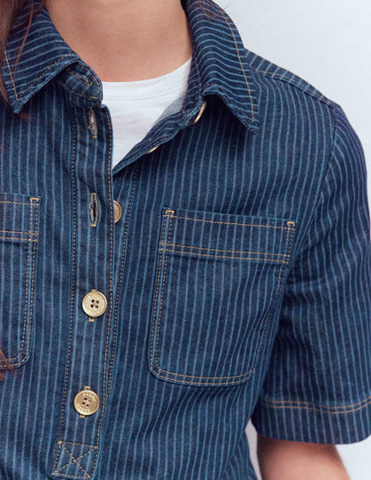 Zia Denim-Etuikleid mit Tasche-Indigo Streifen-2