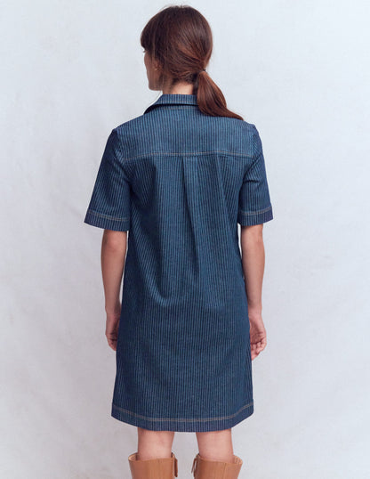 Zia Denim-Etuikleid mit Tasche-Indigo Streifen-3