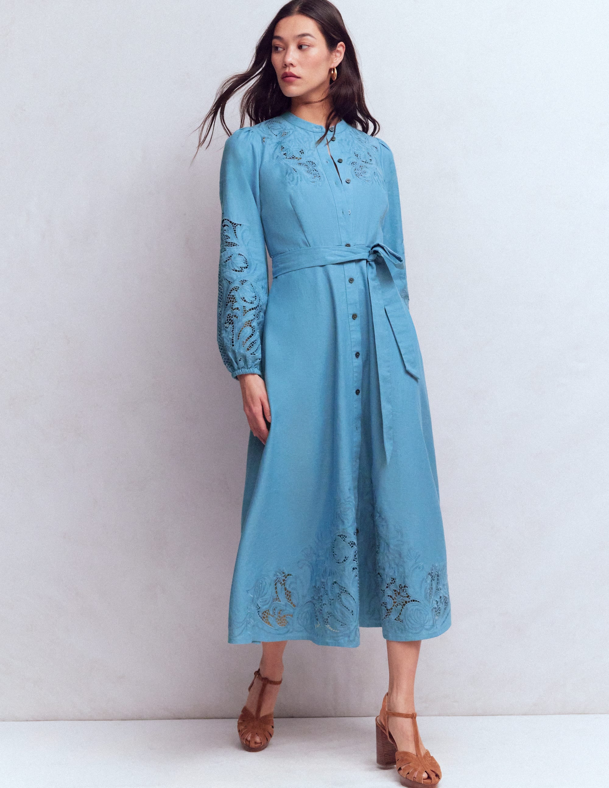 Mae Hemdblusenkleid aus Leinenmischgewebe-Blauer Himmel - Image 1
