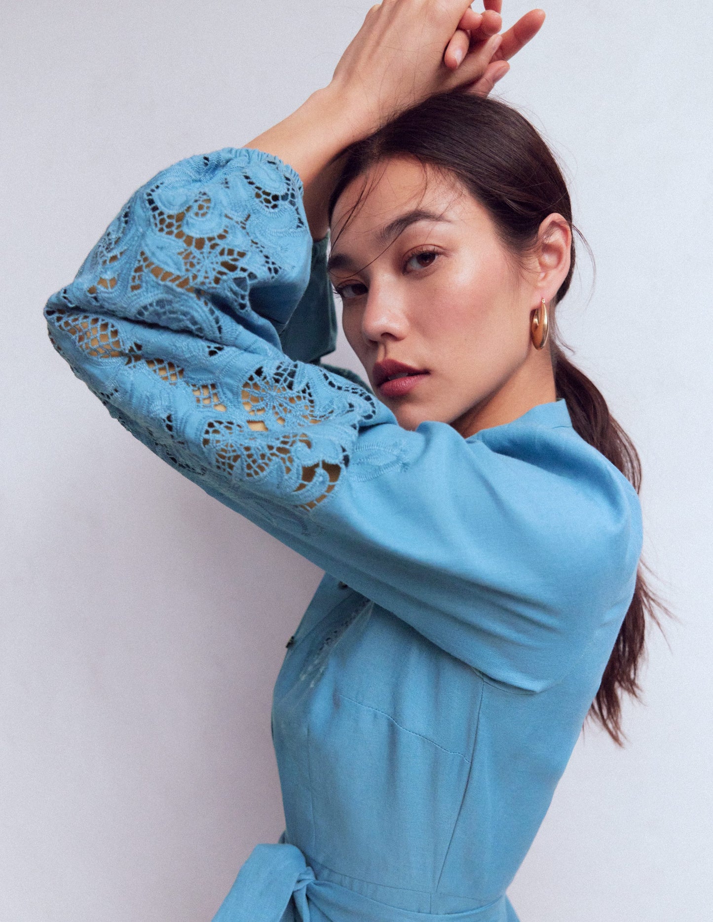 Mae Hemdblusenkleid aus Leinenmischgewebe-Blauer Himmel