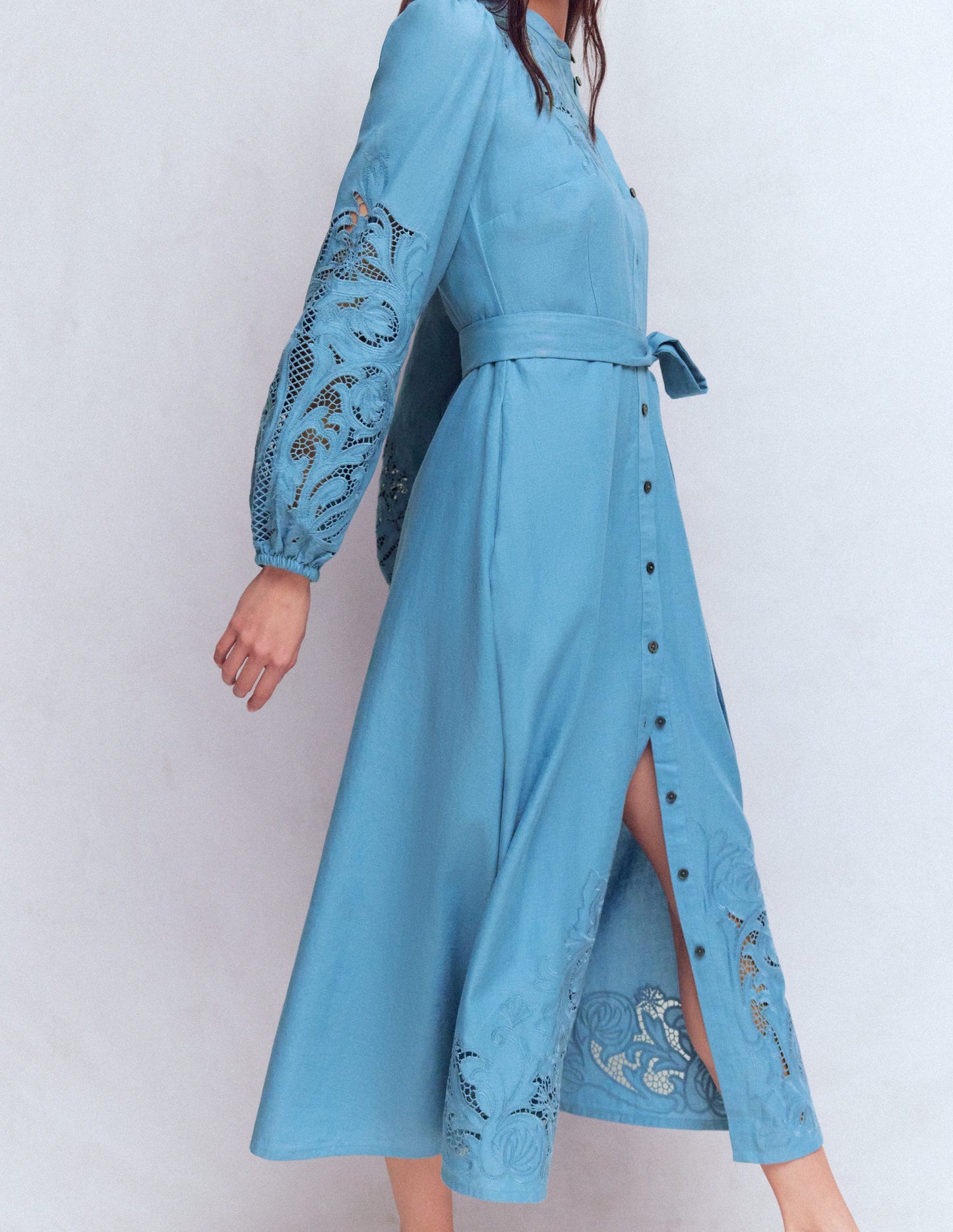 Mae Hemdblusenkleid aus Leinenmischgewebe-Blauer Himmel